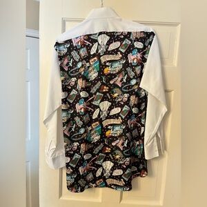 vintage 1980s Nicole Miller Novelty silk print Tuxedo Shirt L4 16-16.5 33/34
